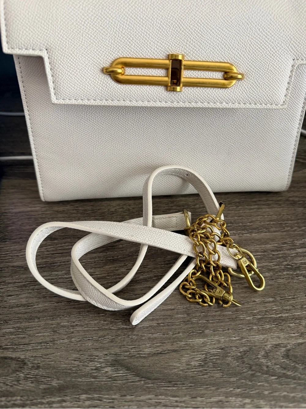White Top-Handle Leather Satchel with Gold Hardware